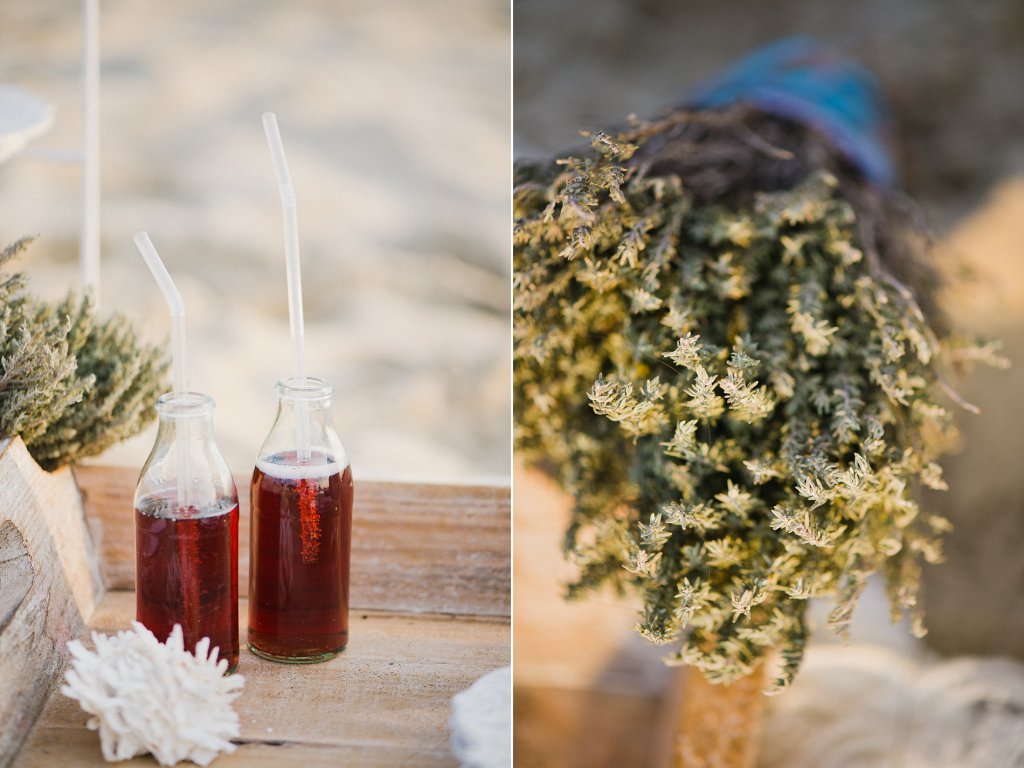Photo Wedding picnic at the beach, with drinks and shell decorations